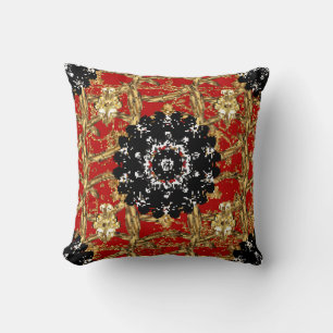 Golden element on red background. Vintage illustra Cushion