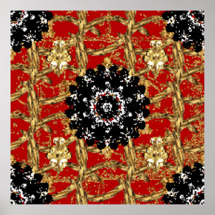 Golden element on red background. Vintage illustra Poster