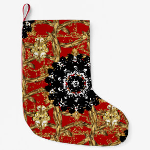 Golden element on red background. Vintage illustra Small Christmas Stocking