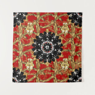 Golden element on red background. Vintage illustra Tapestry