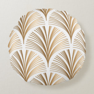 Golden elements on white background. Vintage seaml Round Cushion
