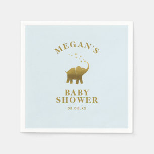 Golden Elephant Baby Blue Baby Shower Napkin