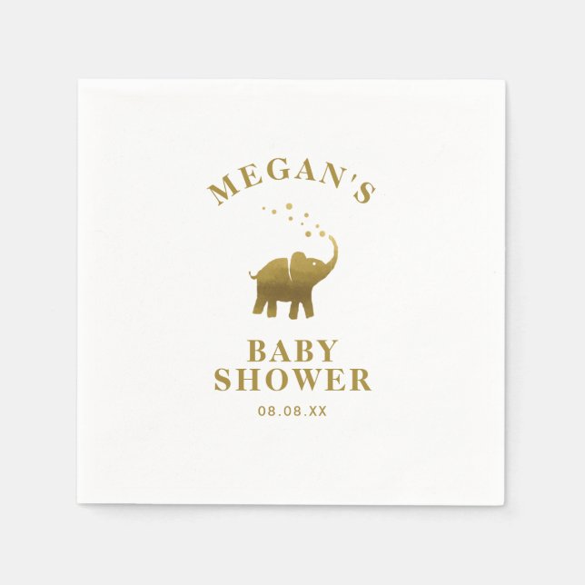Golden Elephant White Baby Shower Napkin (Front)