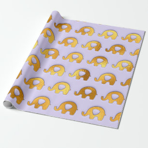 Golden Elephants Baby Shower Lavender Purple Wrapping Paper