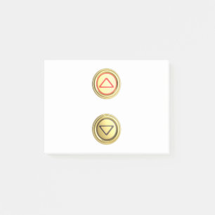 Golden elevator buttons for up and down post-it notes
