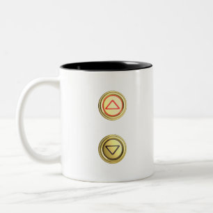 Golden elevator buttons for up and down Two-Tone coffee mug