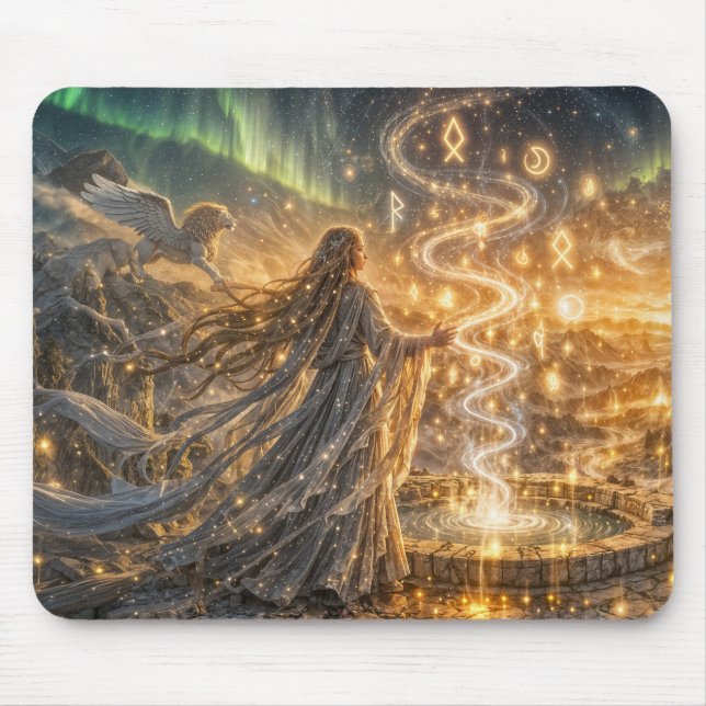 Golden Elven Fantasy Light – Impressionist Fantasy Mouse Mat (Front)