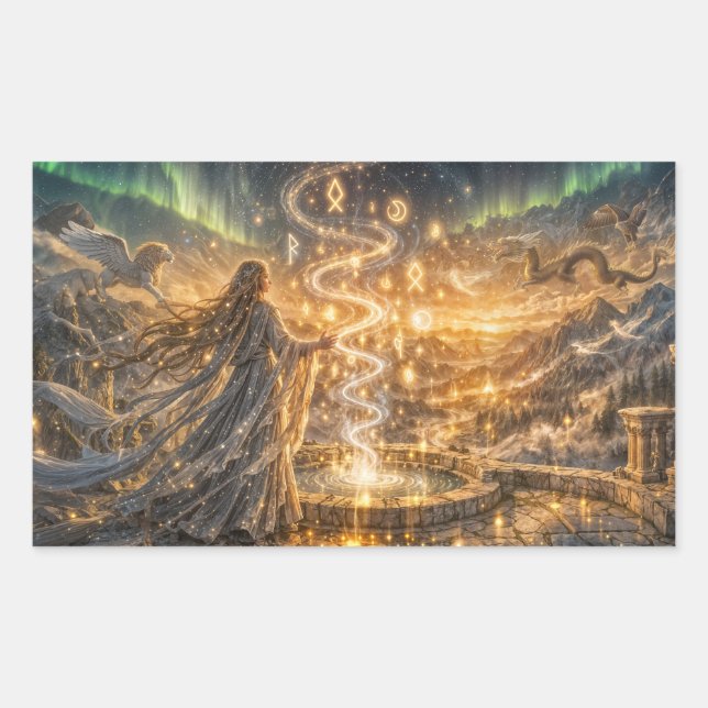 Golden Elven Fantasy Light – Impressionist Fantasy Rectangular Sticker (Front)
