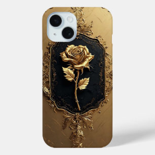 Golden Embellished Rose Decoration iPhone 15 Case