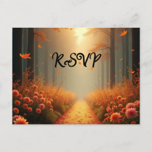 Golden Ember Autumn Woodland Stroll Invitation Postcard