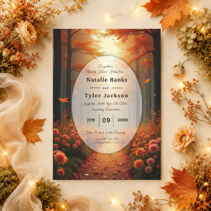 Golden Ember Autumn Woodland Stroll Wedding Invitation