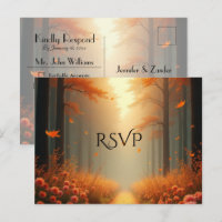 Golden Ember Autumn Woodland Stroll Wedding RSVP