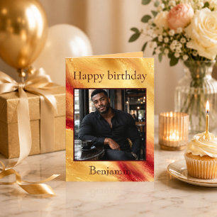 Golden Ember Photo Birthday for Him Card