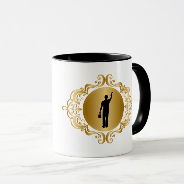 Golden Emblem Painter Silhouette Mug (Front Right)