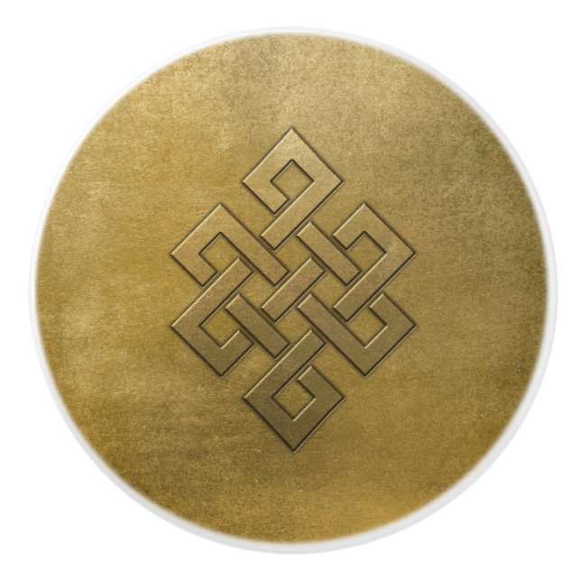 Golden Embossed Endless Knot Ceramic Knob (Front)