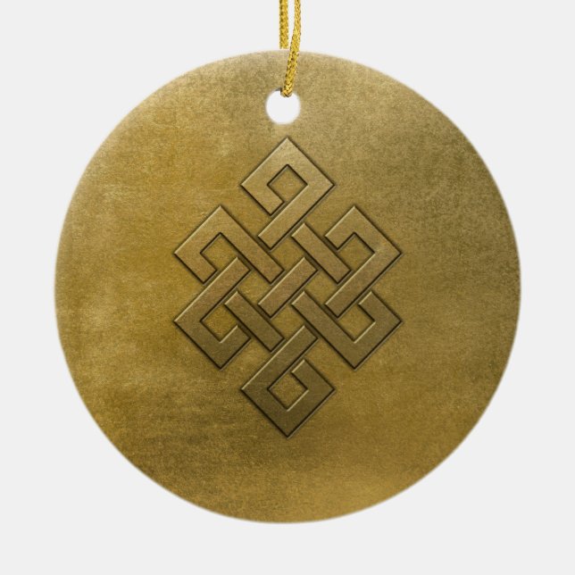 Golden Embossed Endless Knot Ceramic Tree Decoration (Front)