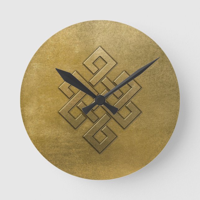 Golden Embossed Endless Knot Round Clock (Front)