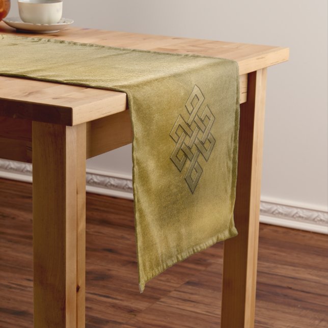 Golden Embossed Endless Knot Short Table Runner (In Situ)