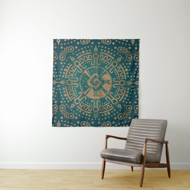 Golden Embossed Hunab Ku Mayan symbol Tapestry (In Situ)