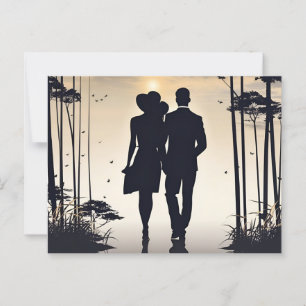 Golden Embrace Silhouette of Love at Sunset Postcard