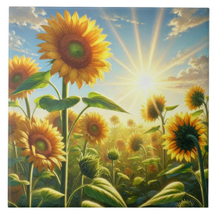 Golden Embrace Sunflower  Tile