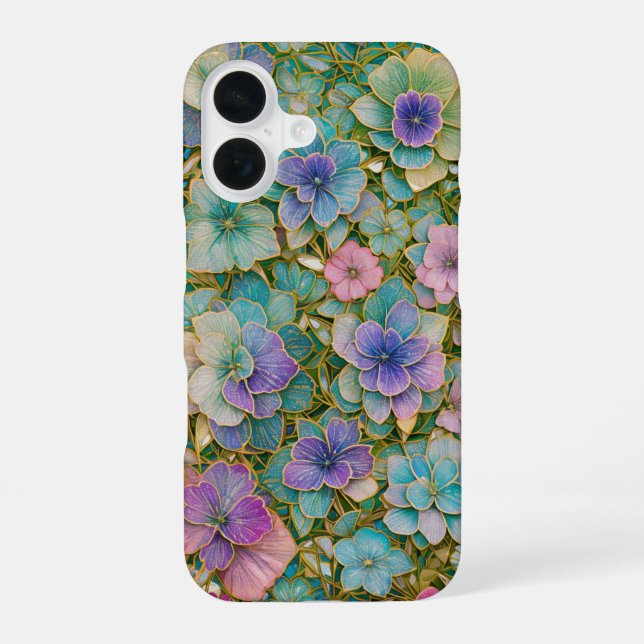 Golden Embroidered Pastel Floral Phone Case (Back)