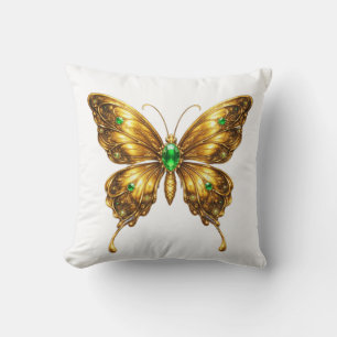 Golden Emerald Crystal Butterfly Cushion