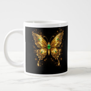 Golden Emerald Crystal Butterfly Large Coffee Mug