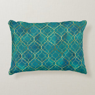 Golden Emerald Geometry Decorative Cushion