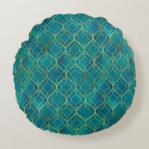 Golden Emerald Geometry Round Cushion