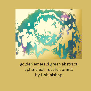 golden emerald green abstract sphere ball real foil prints