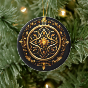 Golden Enchanted Emblem Ceramic Tree Decoration