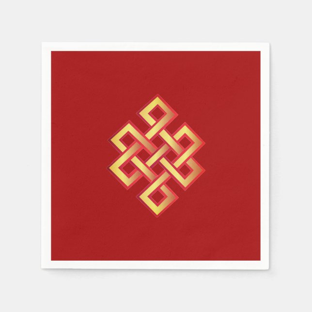 Golden endless knot on burgundy red napkin (Front)