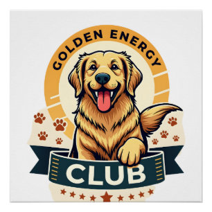 Golden Energy Club Golden Retriever Vintage Dog Lo Poster