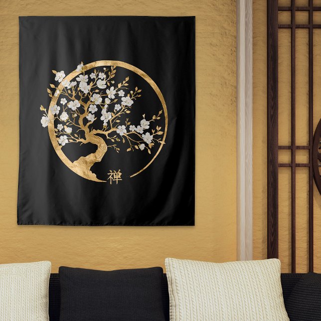 Golden Enso Zen Circle Sakura tree Tapestry (Creator Uploaded)