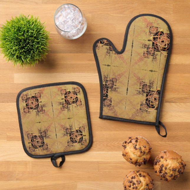 Golden Entanglement Oven Mitt and Pot Holders Oven Mitt & Pot Holder Set (Top Down)