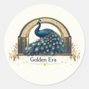 Golden Era Logo with Elegant Peacock Design Classic Round Sticker