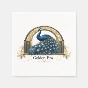 Golden Era Logo with Elegant Peacock Design Napkin