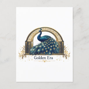 Golden Era Logo with Elegant Peacock Design Postcard