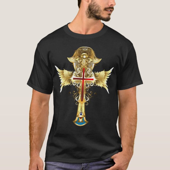 Golden Esoteric Mystic Eye Cristian Cross T-Shirt (Front)