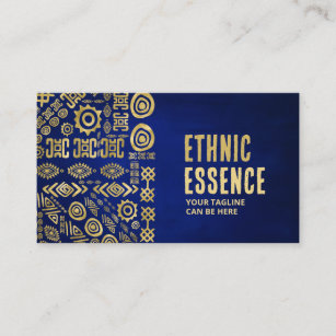 Golden Ethnic Pattern Ornament on blue Business Card