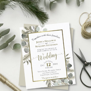 Golden Eucalyptus & Pine BUDGET Wedding Invitation