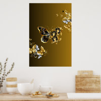Golden Euphony – Black and Gold Butterfly Art
