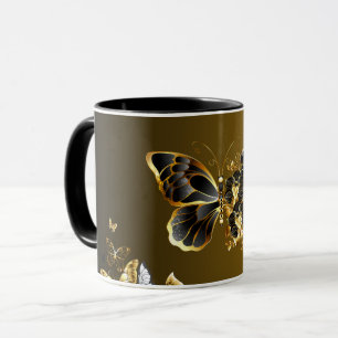 Golden Euphony – Black & Gold Butterfly Art Mug