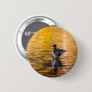 Golden eye on a golden lake 6 cm round badge