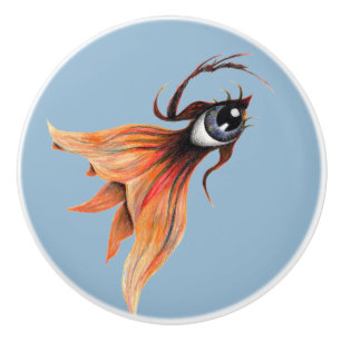 Golden Eye Surreal Goldfish Fantasy Art Any Colour Ceramic Knob