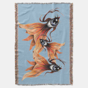 Golden Eye Surreal Goldfish Fantasy Art Any Colour Throw Blanket