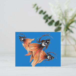 Golden Eye Surreal Goldfish Fantasy Original Art Postcard
