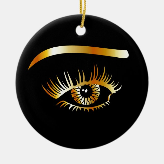Golden eye with eyebrow and details inside ceramic tree decoration (Front)