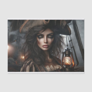 Golden-Eyed Ghostly Pirate Captain Decoupage Paper